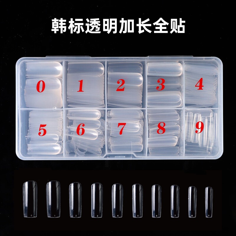 Cross-border nail art Korean standard lengthened transparent French nail piece beginners practice with fake nails full paste half paste 500 pieces