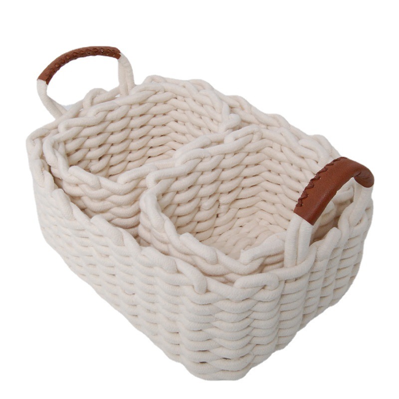 厂家定制棉绳编织收纳筐桌面茶几杂物收纳筐玩具篮子化妆品零食篓