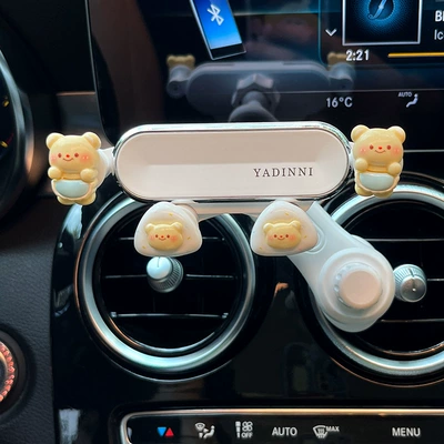 Car Mobile Phone Holder Air Outlet Special for Women 2025 New Cute Creative Interior Car Navigation Support Bracket (Car phone holder) - yellow-bear-cheese-white-bright-noodle-stand-extended-support-bar