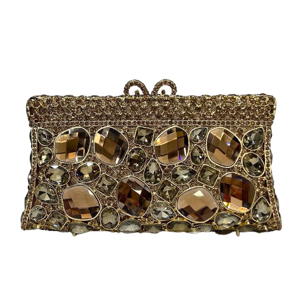 Túi clutch nữ đính đá rhinestone kim loại rỗng dạ tiệc — Vàng Pha Lê, Màu bạc, Xanh ngọc lục bảo, Màu xanh ngọc