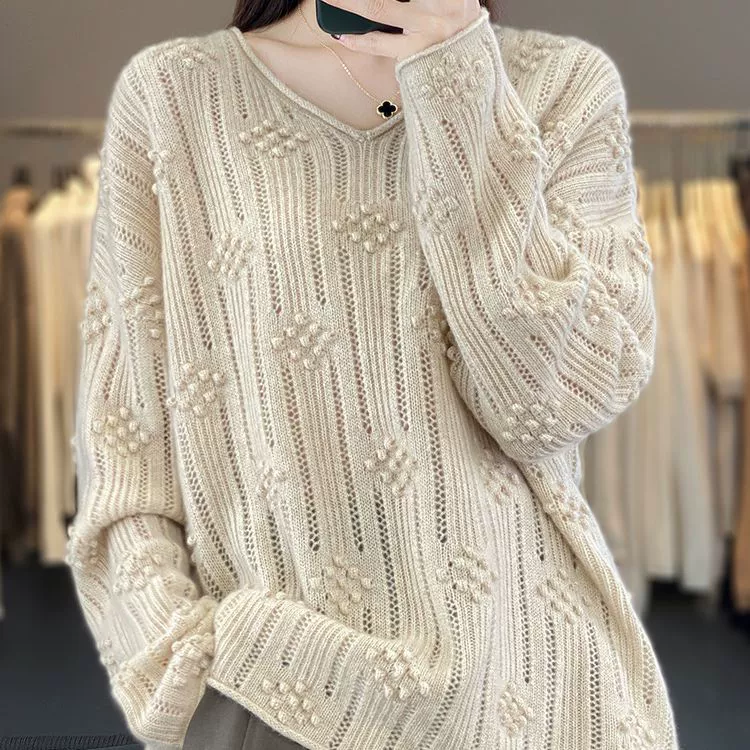 Демисезонный вязаный шерстяной свитер, oversize, оптом