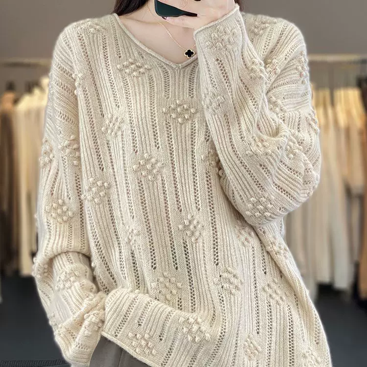 Демисезонный вязаный шерстяной свитер, oversize, оптом