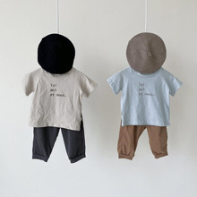 韩国童装夏字母印花儿童t恤男童女童短袖上衣宝宝圆领衫一件代销