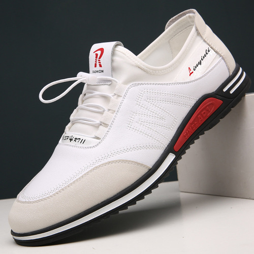 Men's sports and casual leather shoes Korean style youth trendy shoes soft sole increased cowhide men's shoes four seasons leather shoes drop shipping