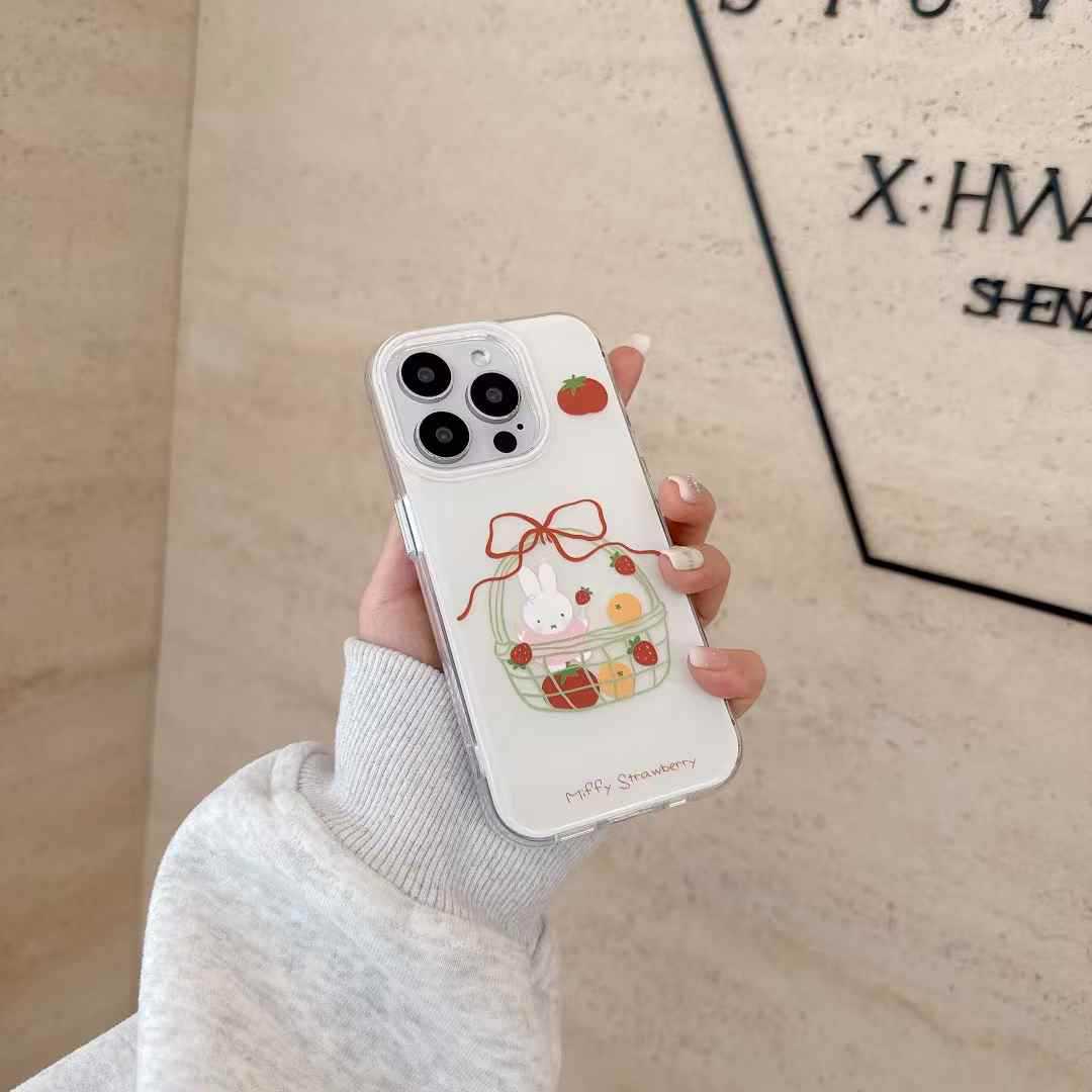 Cesta de frutas de dibujos animados lindo conejo para iphone16ProMax/15 funda para teléfono móvil Apple 13/14 hembra 16