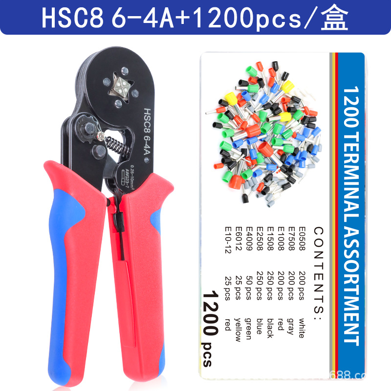 Juego de alicates de prensado de terminales tubulares/de aguja HSC8 6-4A/6-6 mini alicates europeos tipo E alicates de trinquete para terminales