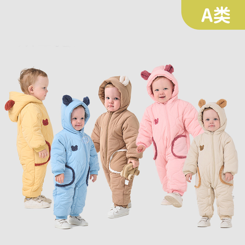 Baby Winter Thickened Warm Jumpsuit Newborn Woven Climbing Suit Infant Outgoing Suit Infant Clothes Cross Border