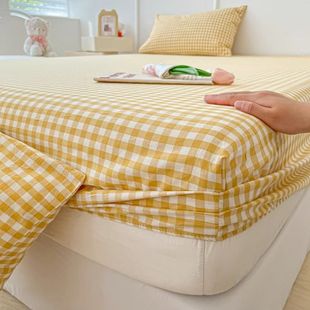 Plaid Fitted Sheet Single Piece Color Fitted Sheet Elastic Band Fitted Sheet Four Seasons Universal Bed Cover Protection Single
