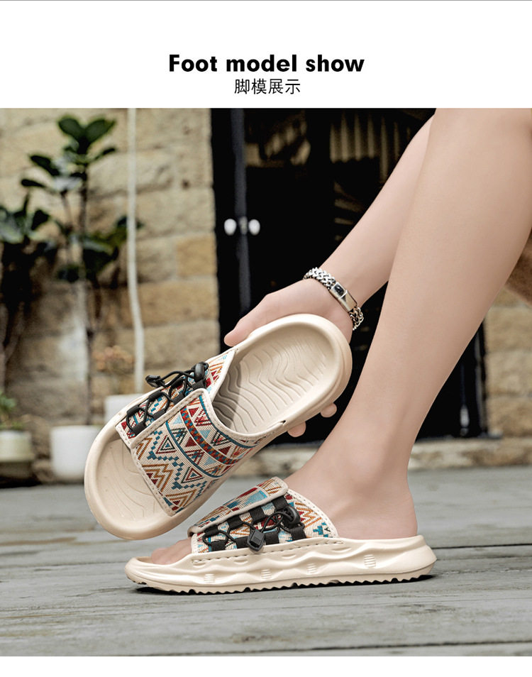 Dép sandal nam quai dán đi biển mùa hè, dép lê đế dày EVA chống trượt đi thể thao ngoài trời — màu be, đen chi tiết 5