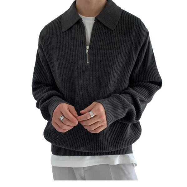 Demi-season knitted retro polo with zipper