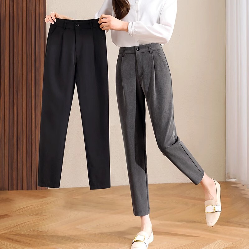 Black Professional Suit Pants for Women, Spring and Autumn 2025 New Large Size, Plus-Size Harem Pants, Summer Thin Cropped Cigarette Pants