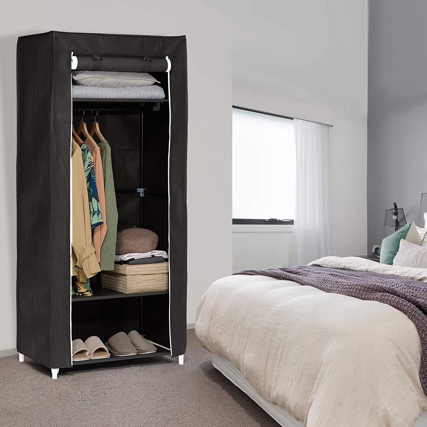 160cm简易衣柜无纺布折叠衣橱金属框架加固衣柜衣服收纳卧室衣柜