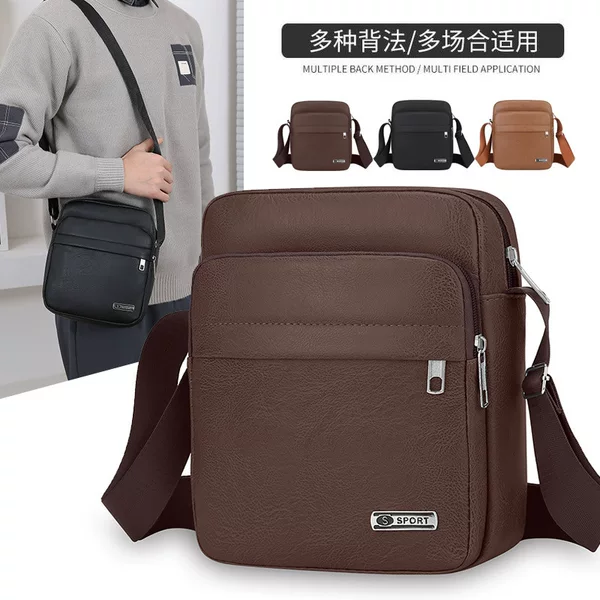 Cross-border New Fashion Men's Bag Korean Solid Color Simple All-match Shoulder Bag Soft Leather Texted Business Commuter Crossbody Bag