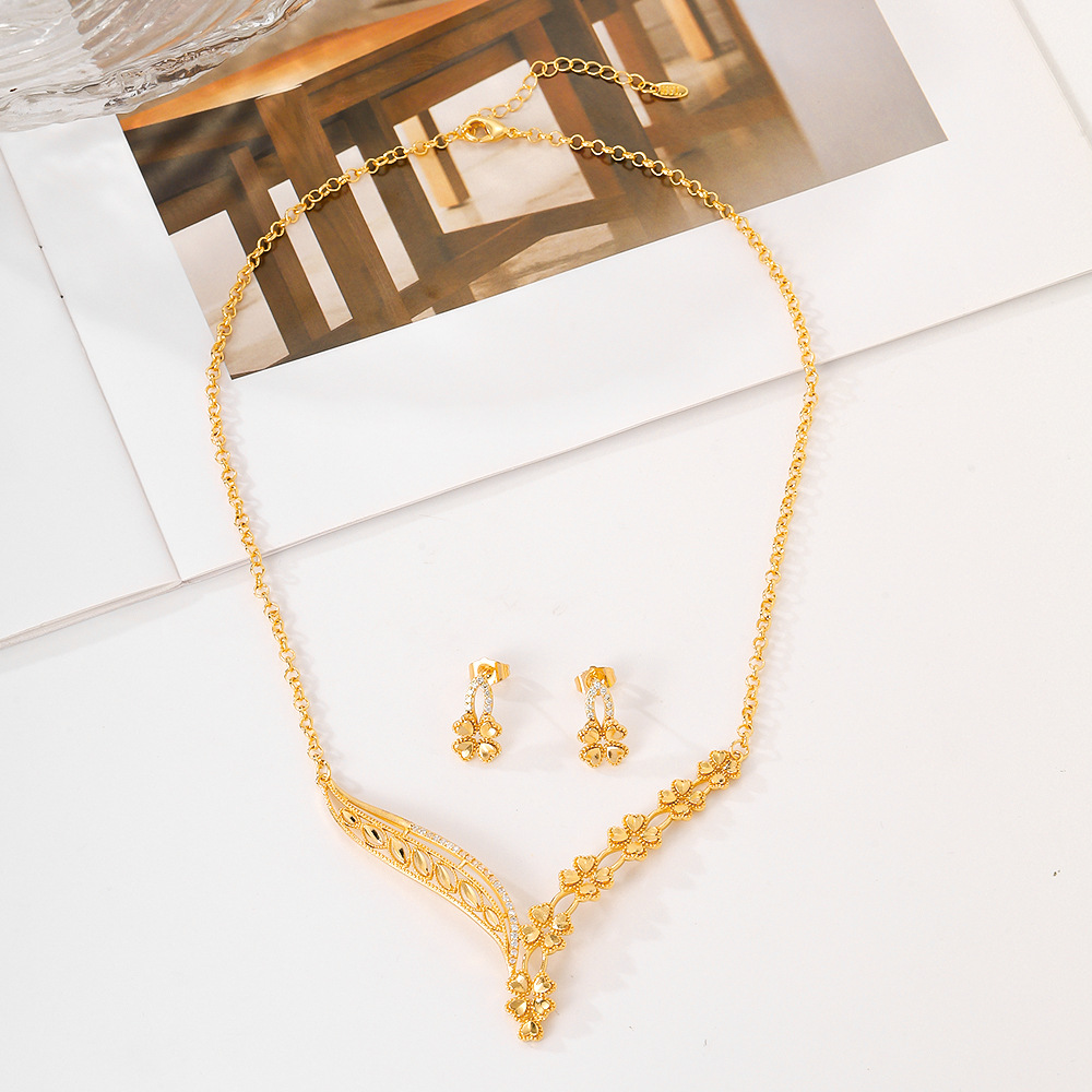 Joyas populares transfronterizas europeas y estadounidenses, aretes de moda, collares, pernos de piedra de bronce, dos piezas de joyas