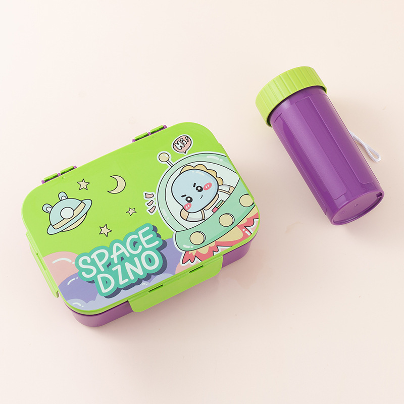 Caja de almuerzo de plástico creativo de dibujos animados puede calentarse por microondas, caja de almuerzo portátil, taza de agua, regalo