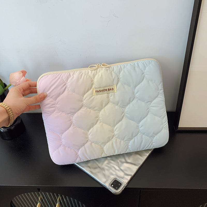 Gradient color cloud quilted flat inner case, shockproof and drop-resistant, zipper style, iPad storage bag, cute protective cover