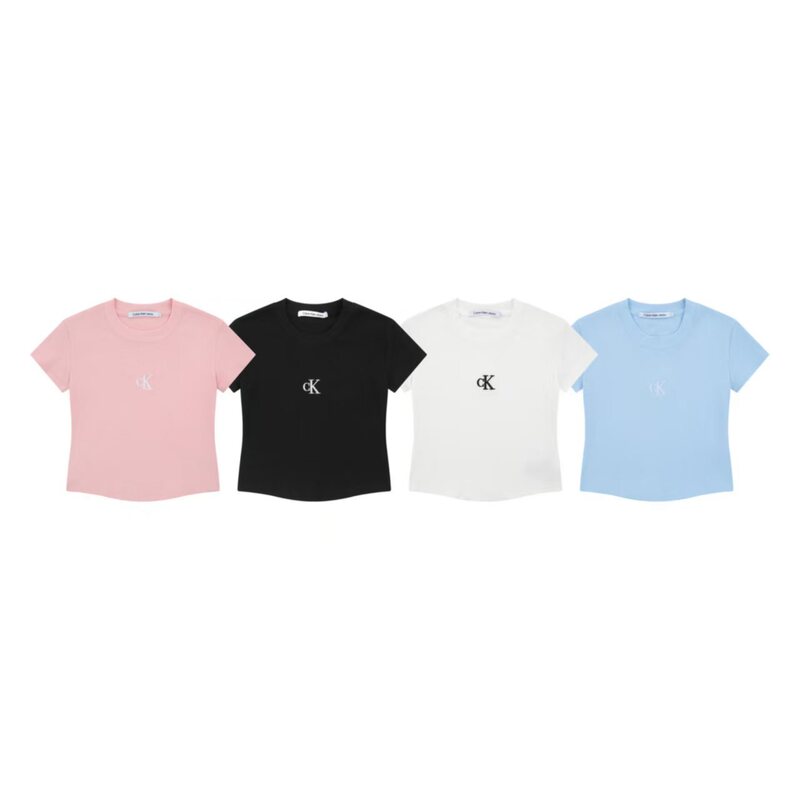 Cross-Border 26Ss Summer High-End Ck Women's Short-Sleeve Fashion Spicy Girl Heavy-Duty Tight-Fitting Slightly Stretchy Regular Shoulder Top T-Shirt