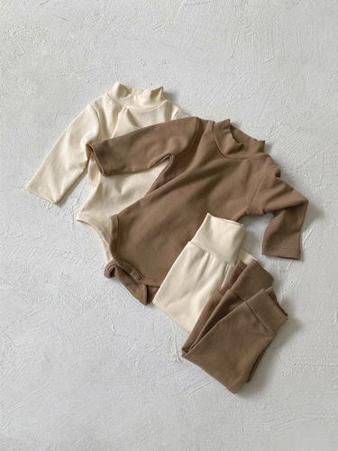 2026 Baby Autumn/Winter High Collar A-Grade Cotton All-in-One Suit + High-Waist Leggings Set Baby Home Clothing