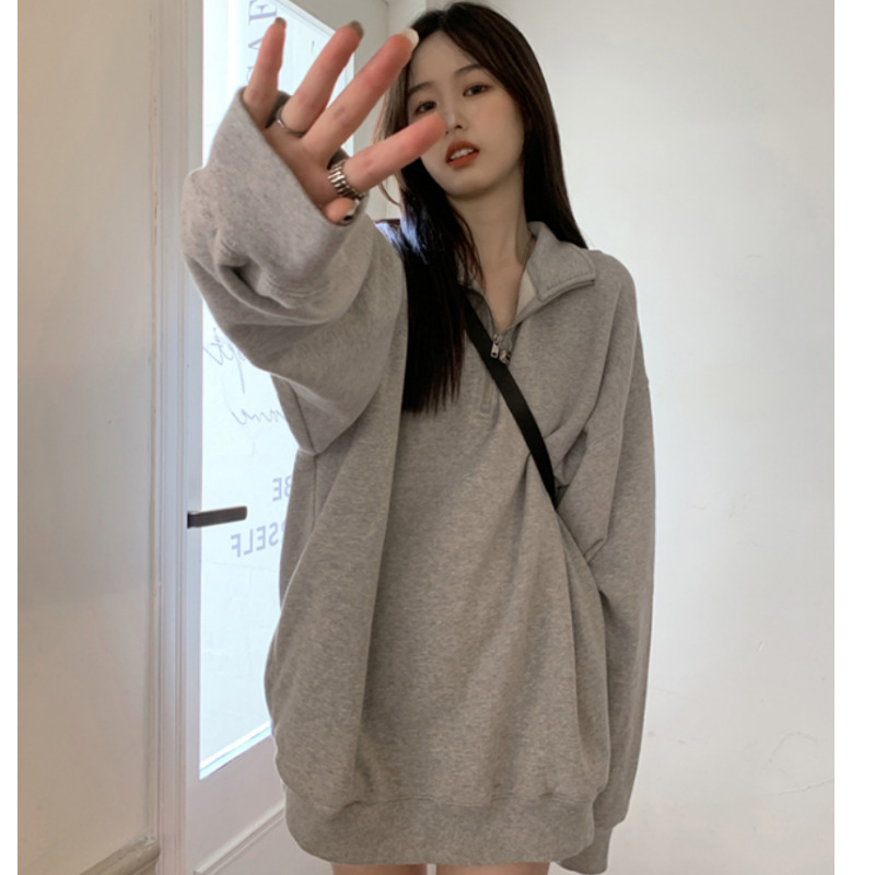Korean Style Ins Sweatshirt Women's Plus Size Women's Clothing Missing Bottom Loose Autumn and Winter Long-Sleeved Tops Women's Casual Wholesale Export