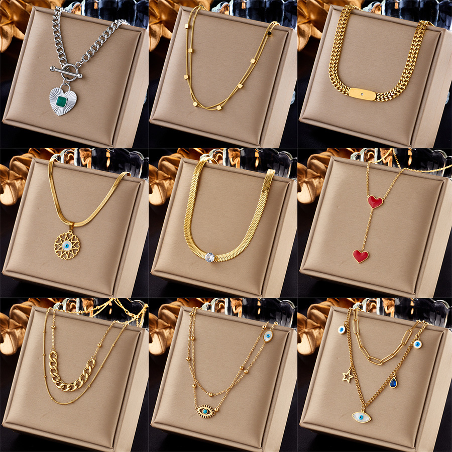 15g Weight Wholesale Jewelry Lady Heart Shape Eye Titanium Steel Plating Necklace