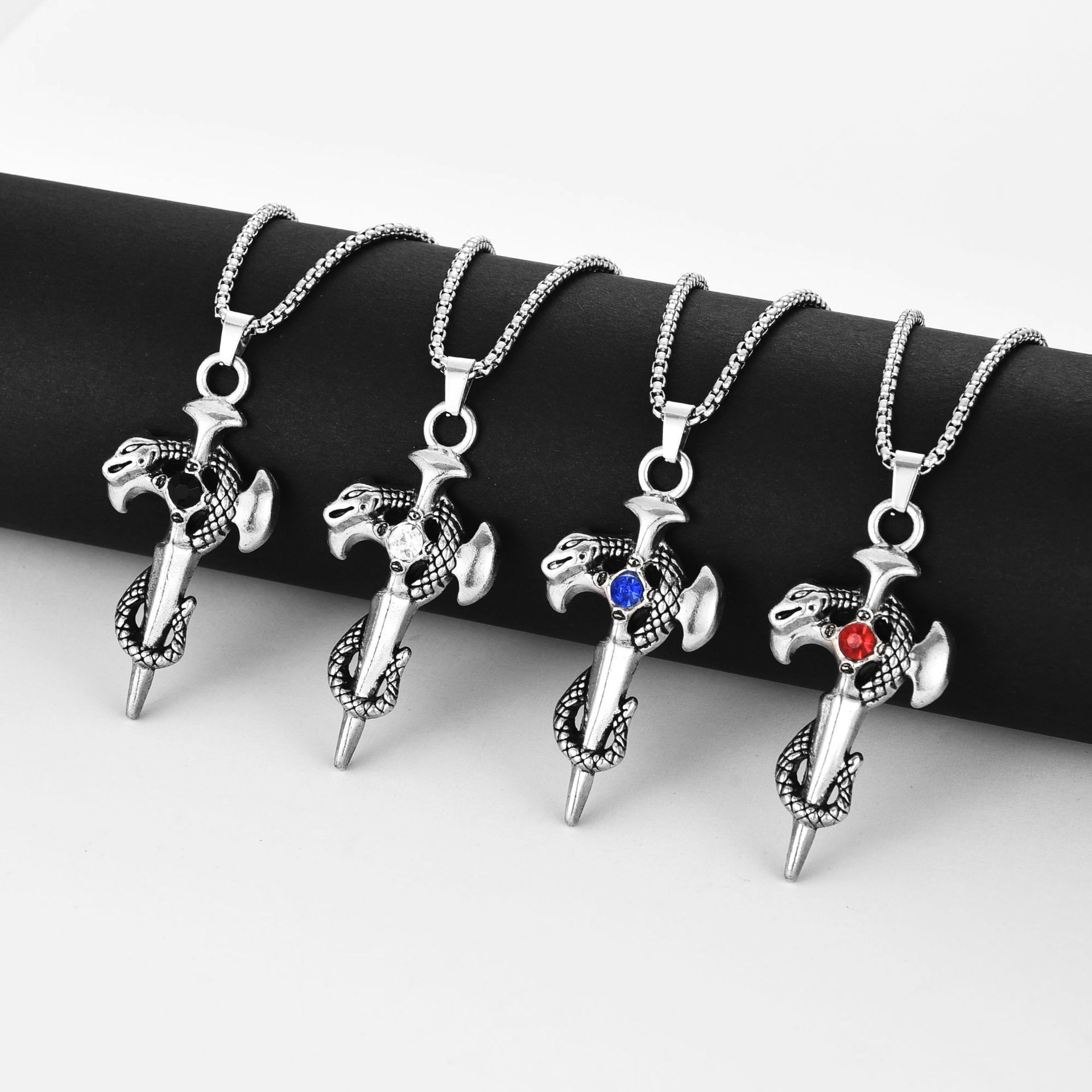 European and American cross-border retro plate snake sword cross necklace creative alloy jewelry trendy men's hip hop sweater chain