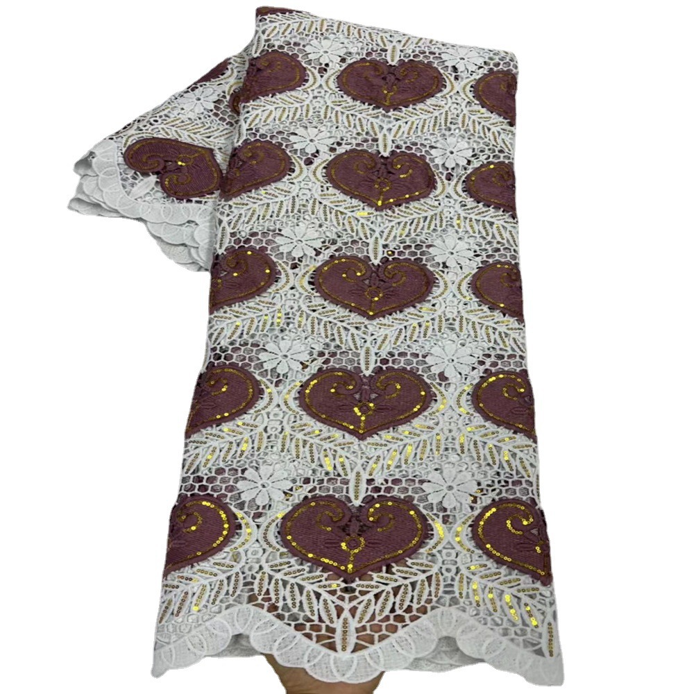 双色心形水溶蕾丝面料亮片绣婚纱礼服连衣裙Sequin Lace Fabric