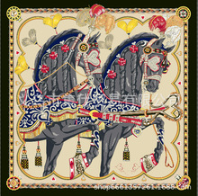 H家大牌对版对花新款欧美复古丝绸印花方巾仿真丝丝巾围巾披肩