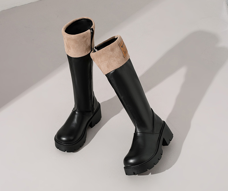 Damen Cowboy Stiefel Mit Fleecefutter Und Breitem Absatz_voghion.com
