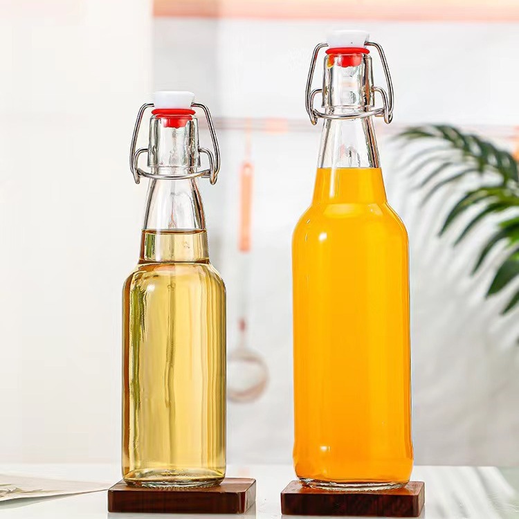 厂家批发330ml500ml乐扣果汁瓶饮料瓶苏打水汽水瓶卡扣玻璃密封罐