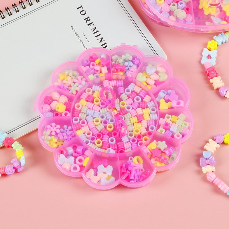 Juguetes de cuentas de los niños de dibujos animados niñas hechos a mano DIY cuentas educativas traje collar pulsera cuentas