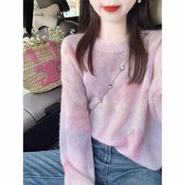 西蒙莱纳 小个子渐变色打底衫上衣针织衫女新款秋冬慵懒风
