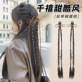 假发辫子女抓夹长麻花辫发饰神器仿真发半扎侧边丝带辩双马尾假发