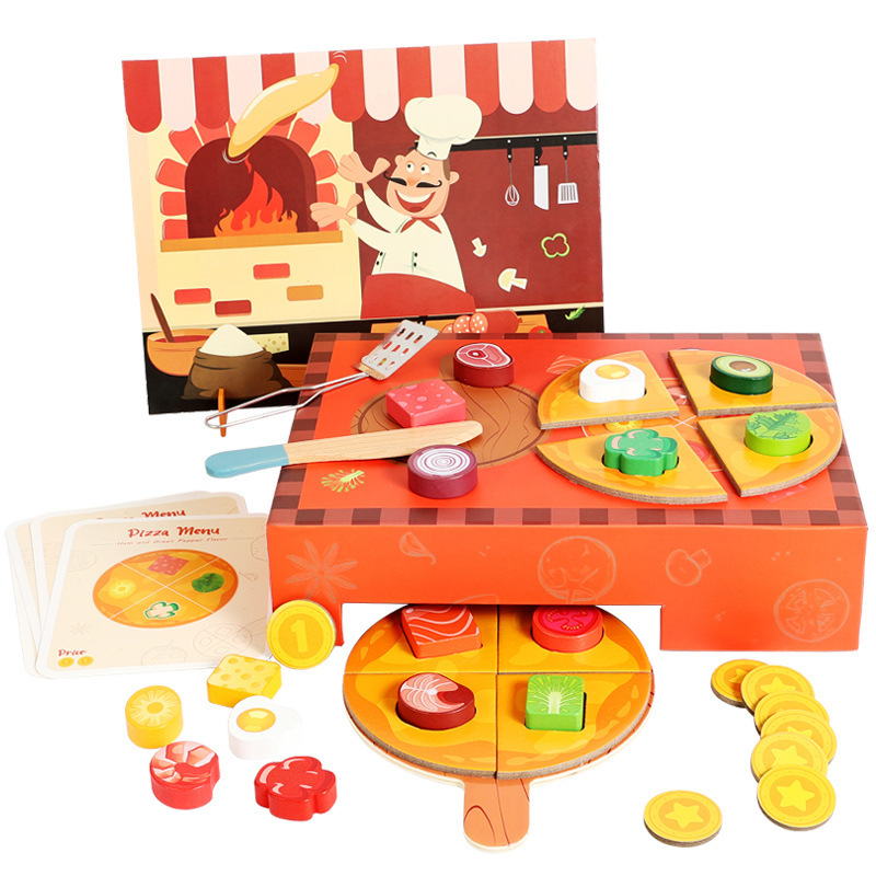 Juguetes de cocina de madera realistas para niñas, con horno, diversión para cortar pizza, juguetes educativos para edades de 3 a 6 años.