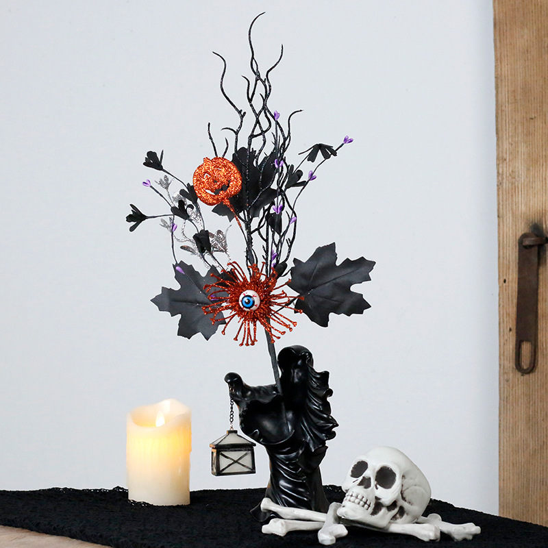 ハロウィン装飾北欧スタイル黒カエデの葉眼球カボチャの花の枝挿し木ホームブーケ|undefined