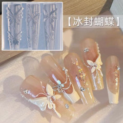 立体浮雕冰封蝴蝶造型高透硅胶模具DIY 滴胶雕花胶美甲装饰模平替