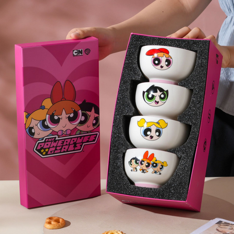 Pequeña Policía de Cerámica Autentizada Conjunto de cubiertos de cerámica encantador patrón de dibujos animados tazón de arroz caja de regalo doméstica tazón de porcelana