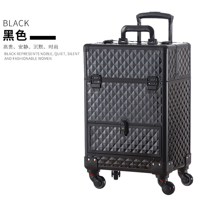 Profesional carro cosmético caso de uñas tatuaje bordado pelo caja de almacenamiento maquillaje artista Caja de Herramientas fábrica pelo liso