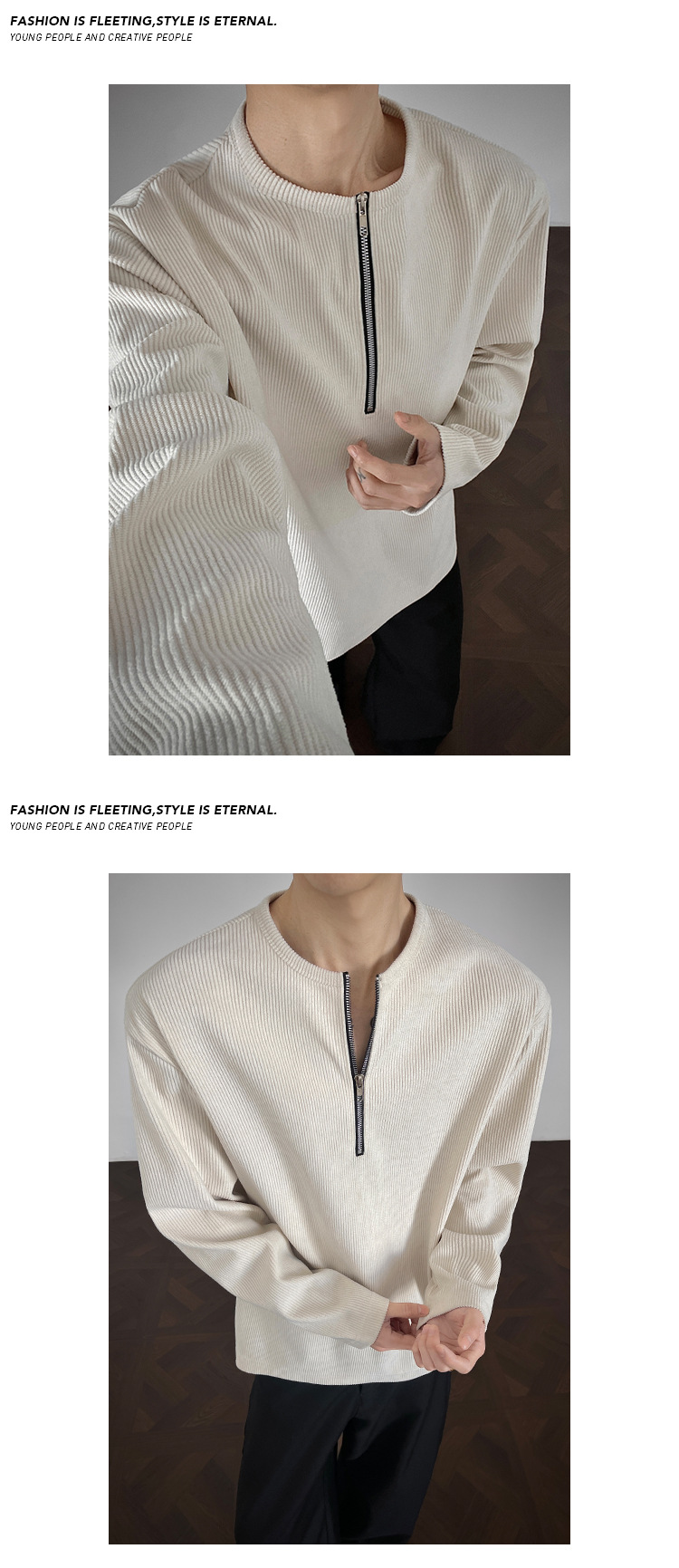 American Style Corduroy Half Zip Henley Long Sleeve T-shirt_voghion.com