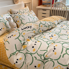 100% Cotton 40S Printed Quilt Set Wholesale Fresh and Pure Cotton Four Piece Bedding Set with Sheet and Comforter Student Dormitory Three Piece Set