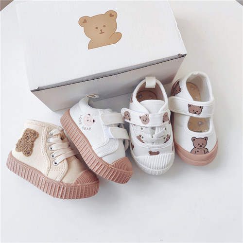 Export Korean single new soft-soled children's canvas shoes baby bear shoes cartoon shoes for boys and girls