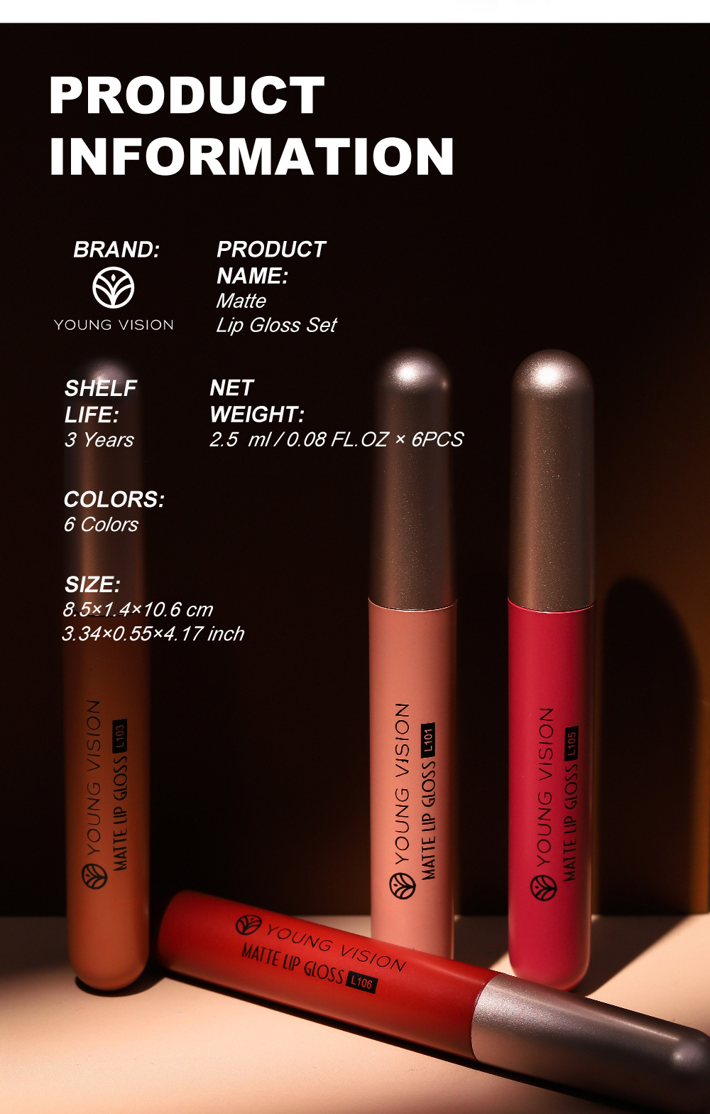 YOUNG VISION Matte Lip Gloss Set, 6-piece Lip gloss Set, Velvet Lipstick Cross-border Makeup undefined