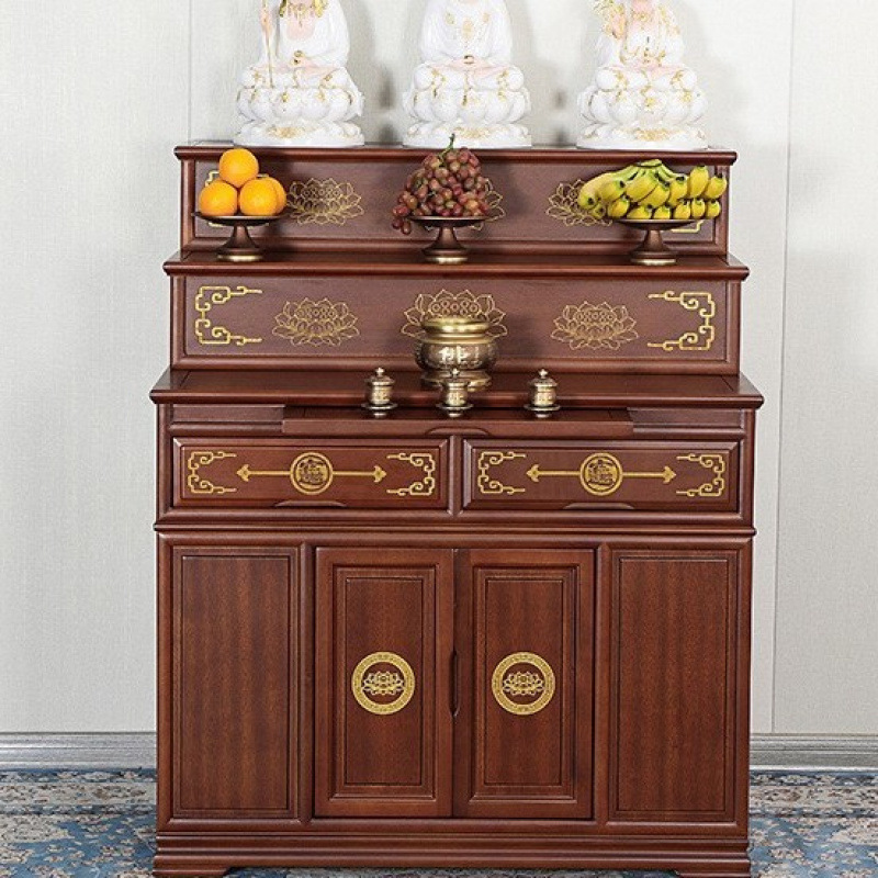 New Chinese-Style Buddhist Altar Table, Simple Solid Wood Offering Table, Shrine Cabinet, Three-Tier Buddhist Niche, New Chinese-Style Buddhist Table