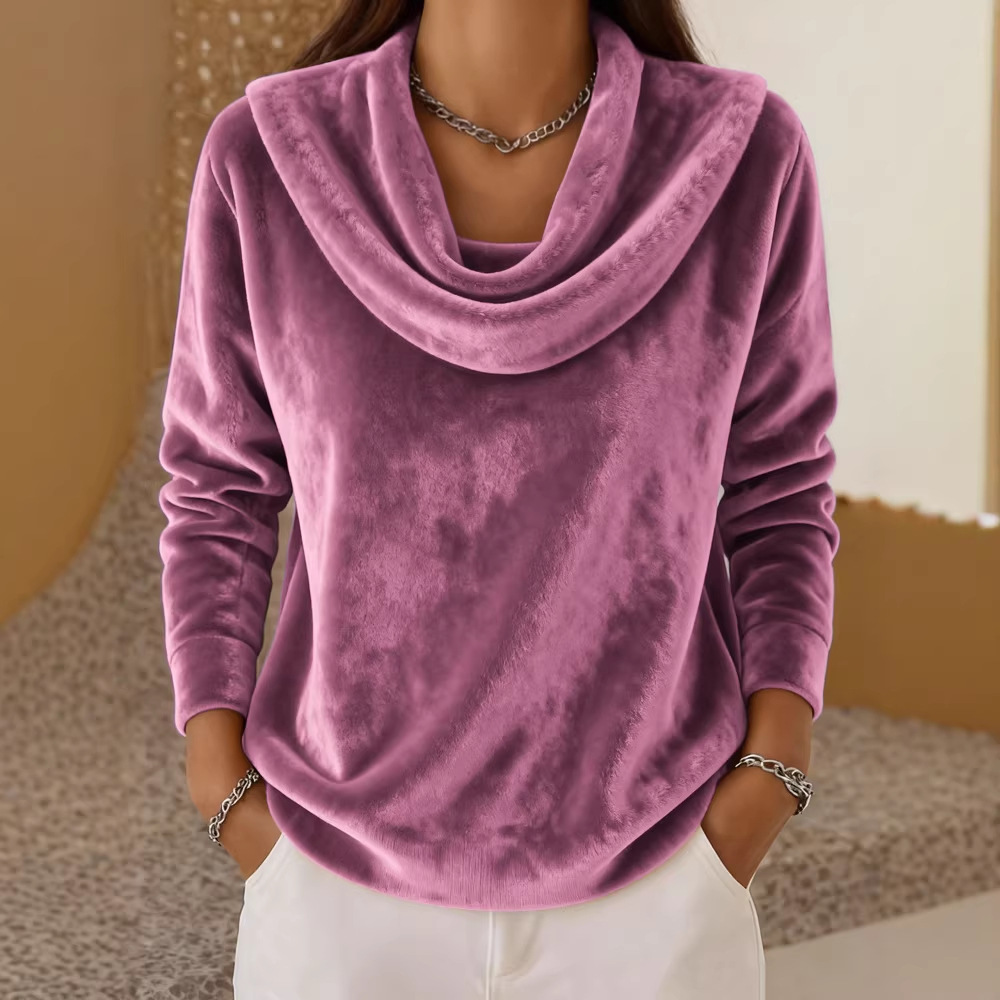 Casual Relaxed-fit Fashionable Solid-color Plush Long-sleeve Knit Top — product photo 10