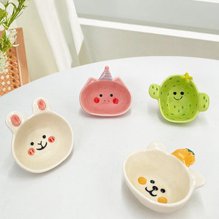 Cross-border Labeling Tableware Cartoon Cute Piglet Holiday Childlike Sauce Bowl Simple Ins Hand-painted Matte Export