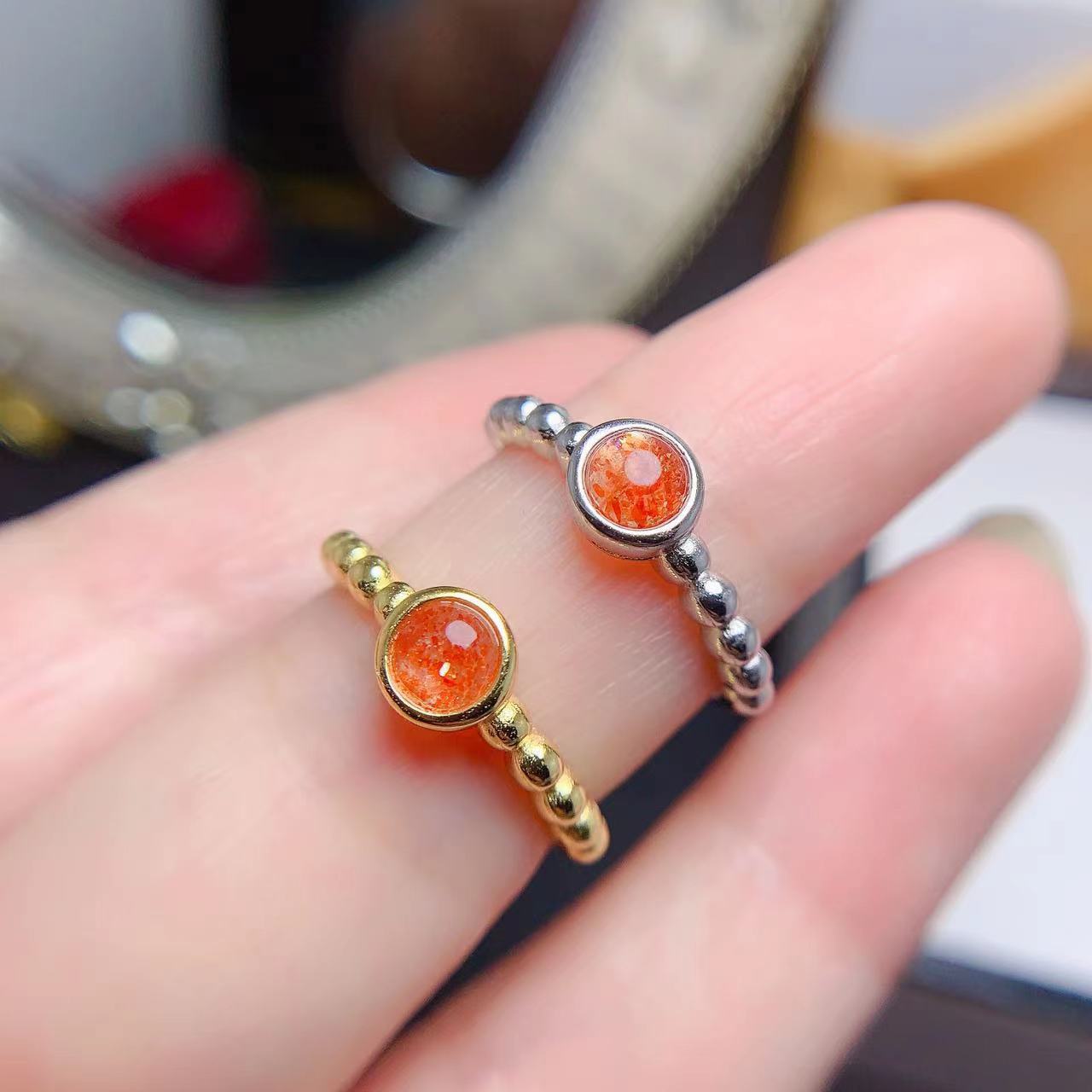 European and American Cross-border AliExpress Natural Golden Sun Stone Ring with French Vintage Women's Ring Engagement Wedding Ring