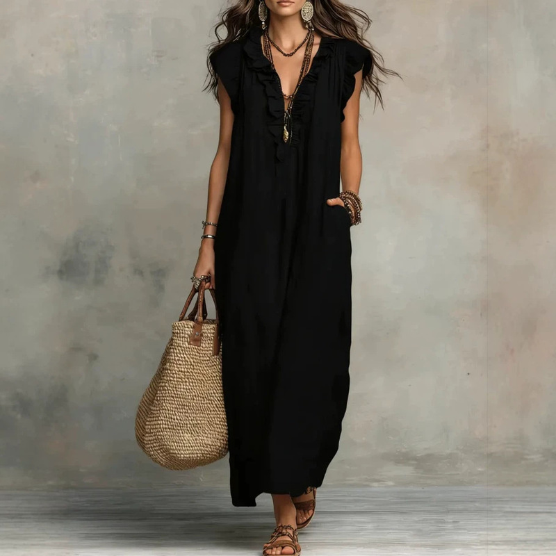 European and American Independent Websites Amazon Aliexpress 2026 Spring/Summer New Bohemian Flutter Sleeve Floor-Length Women's Dress