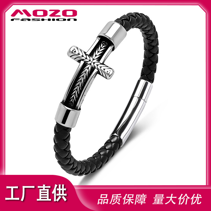 New Amazon Best-Selling Bracelet, Leather Bracelet for Men and Women, Classic Titanium Steel Cross Design, Supports Customization New Amazon Best-Selling Bracelet, Leather Bracelet for Men and Women, Classic Titanium Steel Cross Design, Supports Customization