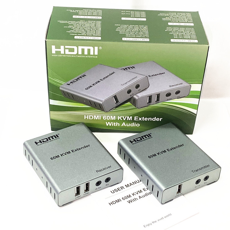 60m KVM Extender HD HDMI USB sync Extender 1080p 60Hz a set of distribution power supply