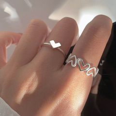 Ins trendy ring for women, niche design, fashionable and personalized, openwork heart ring, open mouth ring finger ring, simple and minimalist, net design.