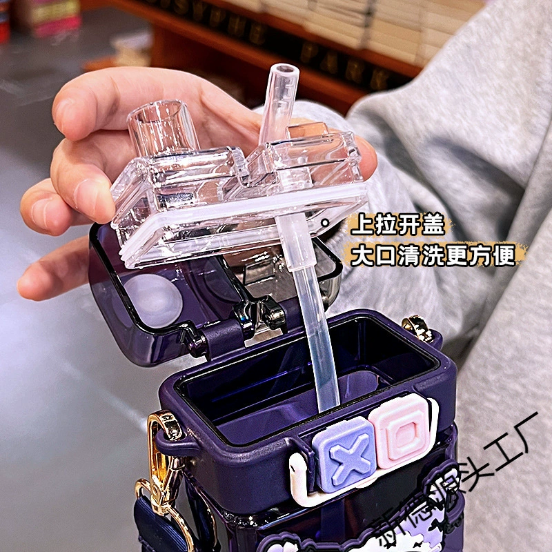 Square children's high quality plastic straw with glass for elementary school students, fall protection